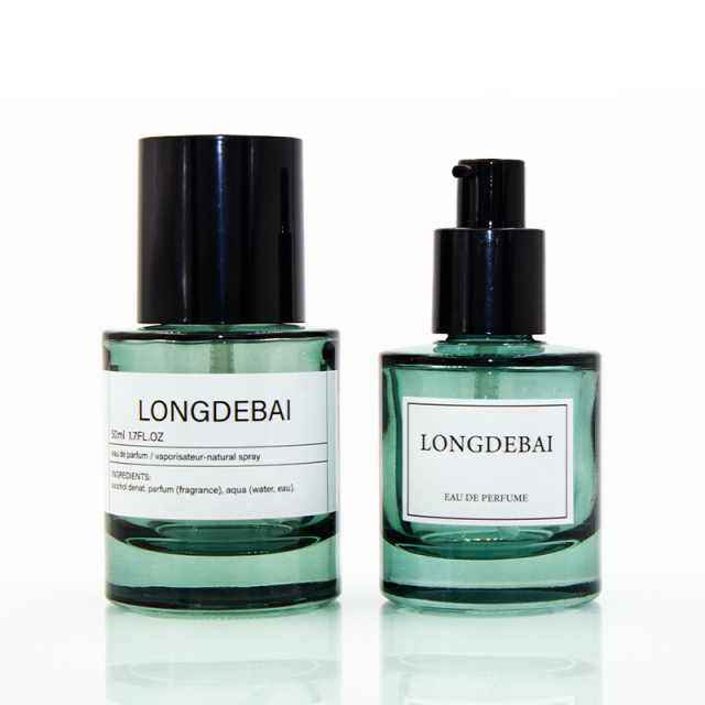 Luxury elegant round green glass lotion pump or spray bottles 30ml 50ml 100ml
