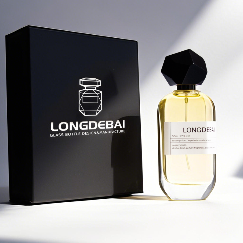 Luxury elegant irregular flat glass perfume bottle 50ml 100ml with irregular unique cap