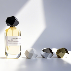 Luxury elegant irregular flat glass perfume bottle 50ml 100ml with irregular unique cap