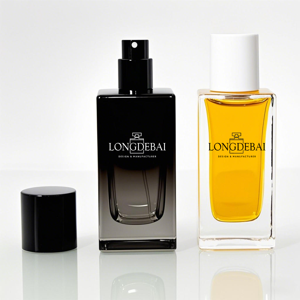 In stock wholesale square rectangular empty glass perfume spray bottle 50ml