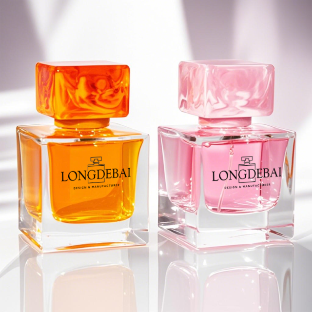 In stock wholesale high quality square empty glass perfume bottle 50ml with resin cap