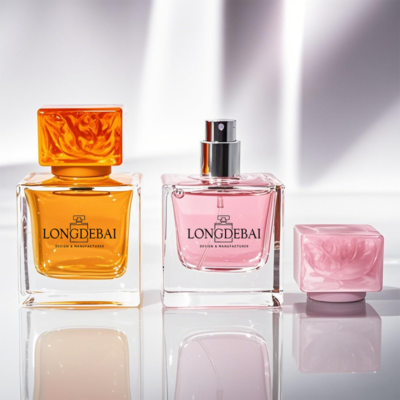 In stock wholesale high quality square empty glass perfume bottle 50ml with resin cap