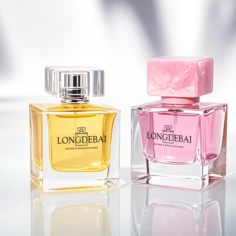 In stock wholesale high quality square empty glass perfume bottle 50ml with resin cap