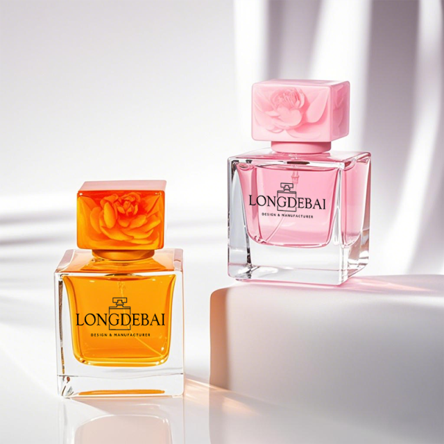 In stock wholesale high quality square empty glass perfume bottle 50ml with resin cap