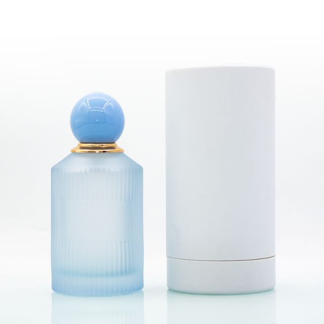 In stock luxury frost pink blue 100ml round glass perfume bottle with ball cap