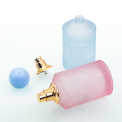 In stock luxury frost pink blue 100ml round glass perfume bottle with ball cap