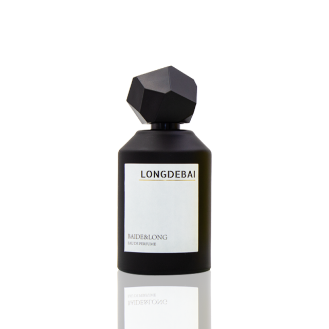 In stock luxury matte black round shape glass perfume bottle 100ml with irregular shape lid and box