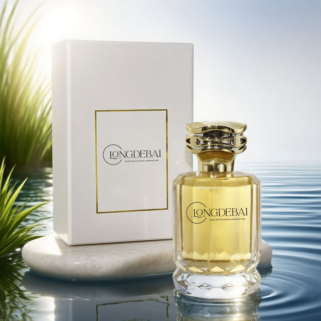 Luxury unique round shape rose cap glass perfume bottle 100ml with gift box