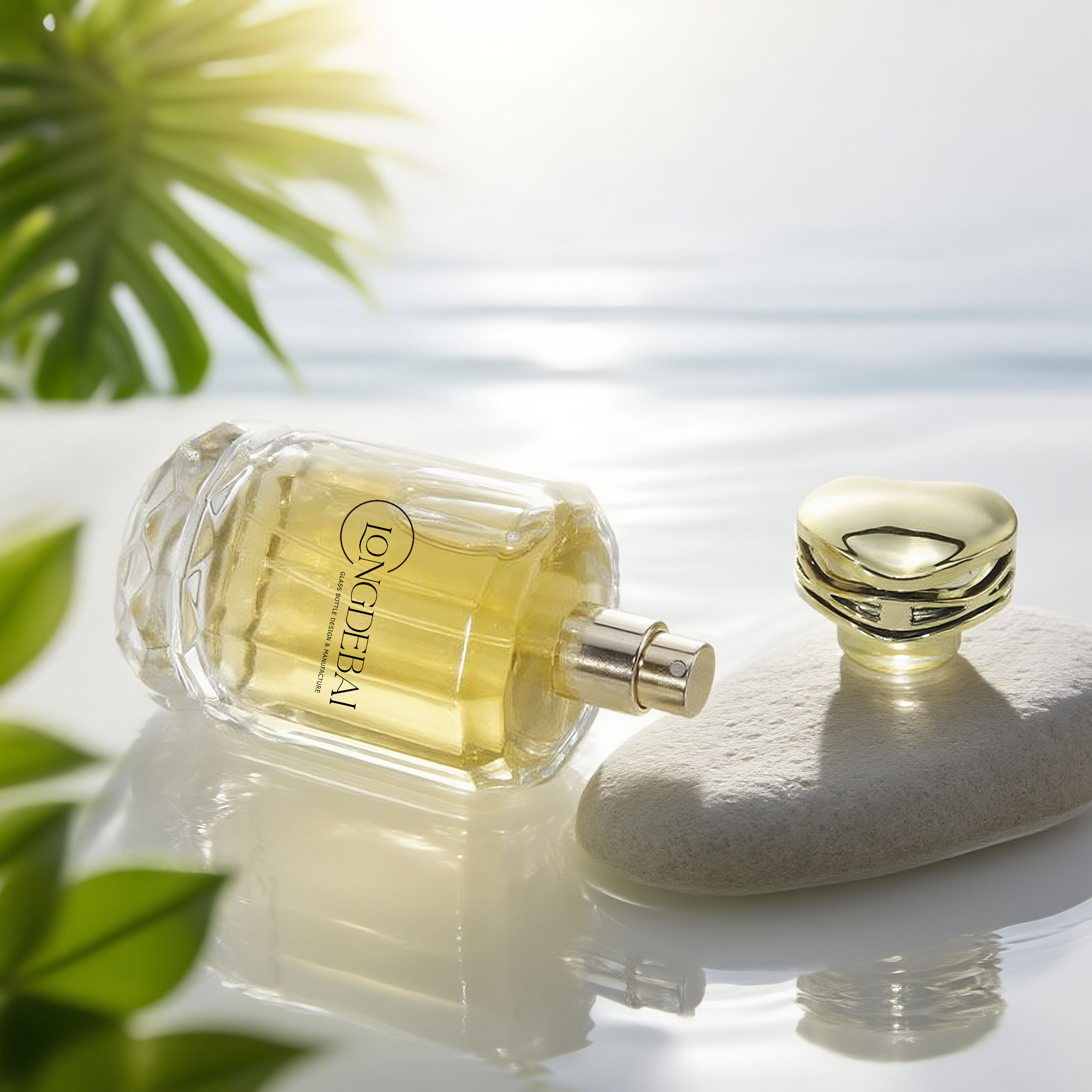 Luxury unique round shape rose cap glass perfume bottle 100ml with gift box