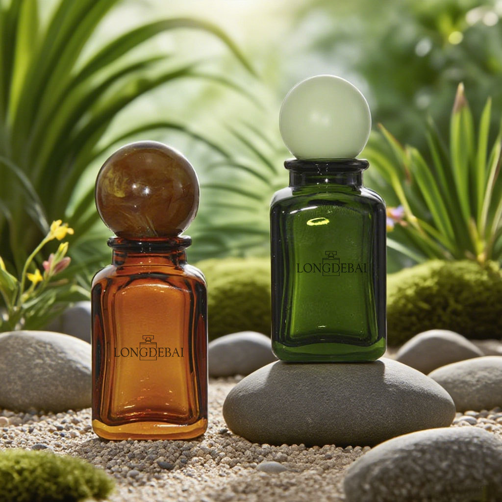 Luxury amber green square empty glass perfume spray bottle with ball cap