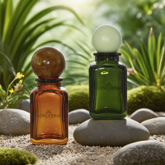 Luxury amber green square empty glass perfume spray bottle with ball cap