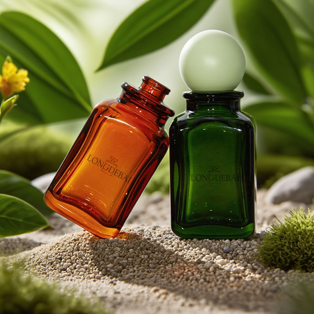 Luxury amber green square empty glass perfume spray bottle with ball cap
