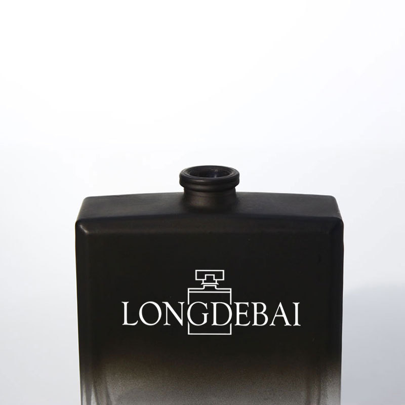 Luxury gradient black flat shape rectangle glass perfume bottle