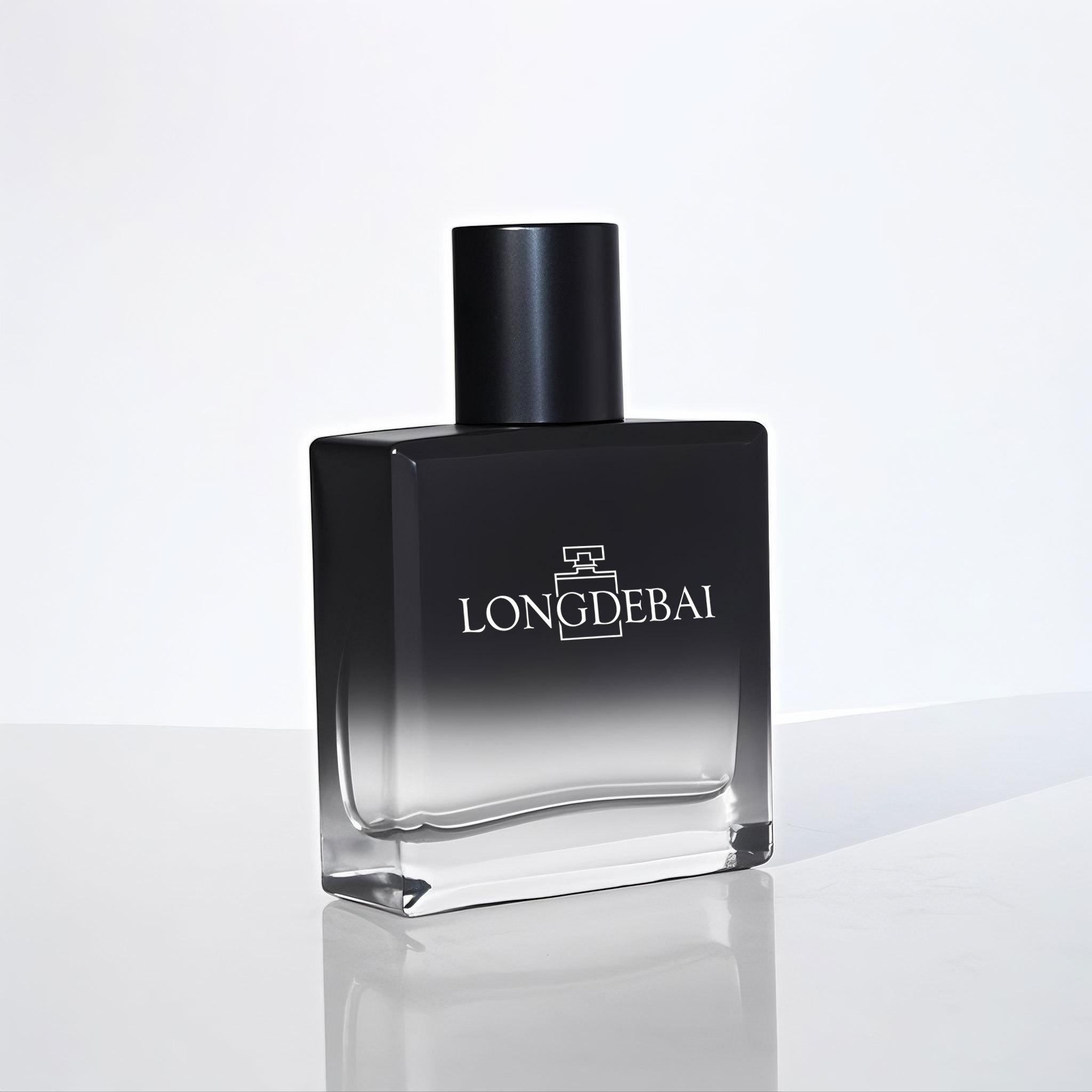 Luxury gradient black flat shape rectangle glass perfume bottle