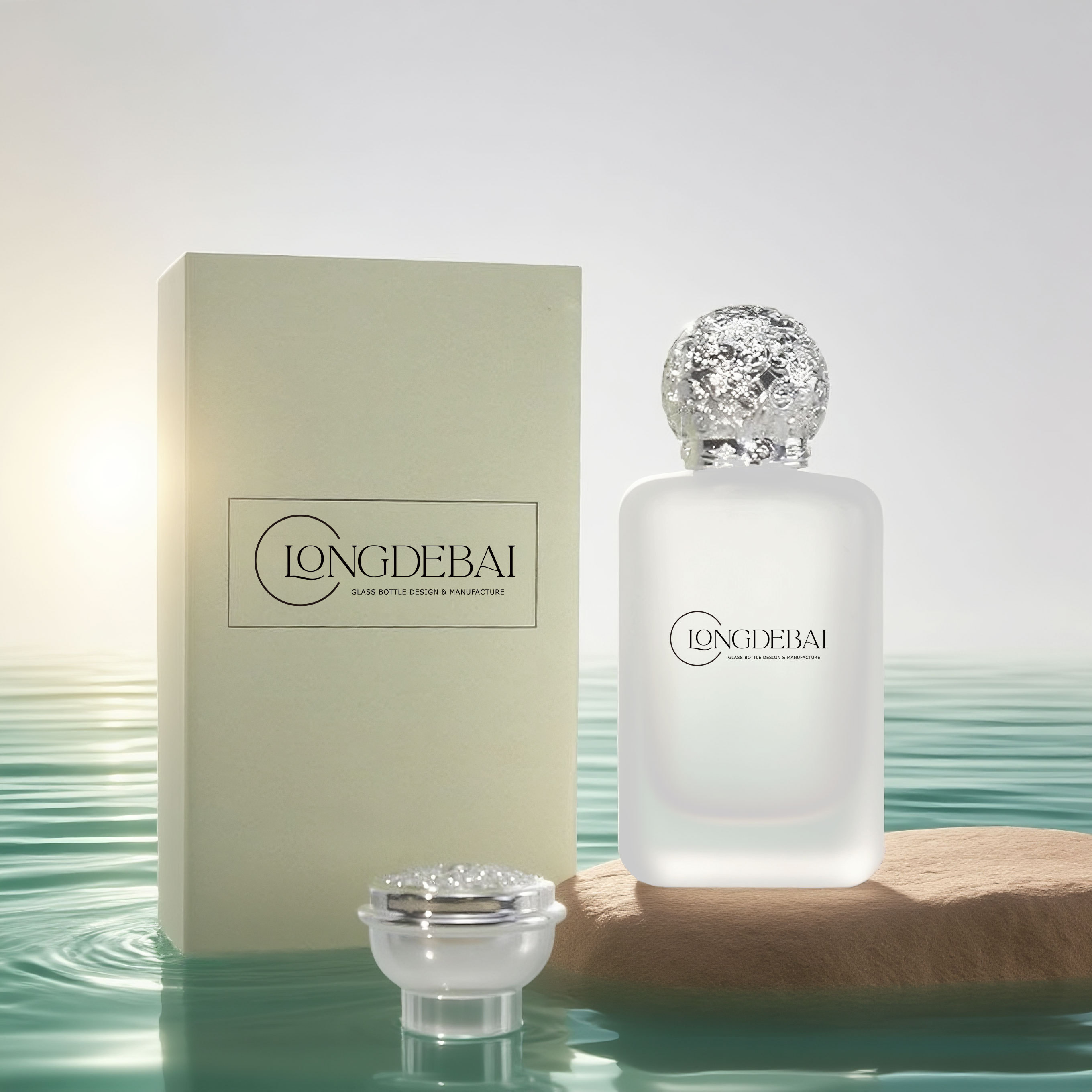 Frost silver gold cap glass perfume bottle 50ml 100ml with custom box