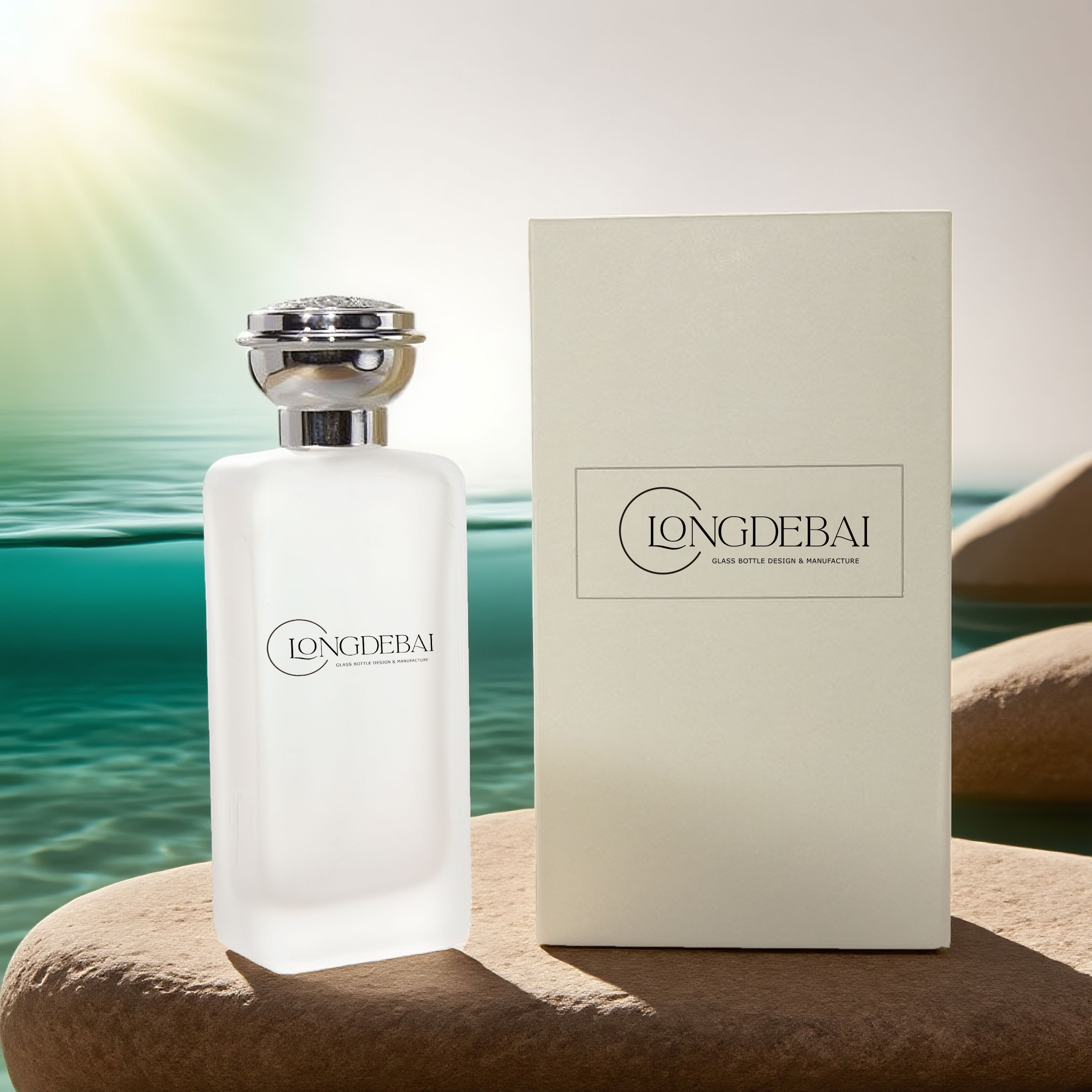 Frost silver gold cap glass perfume bottle 50ml 100ml with custom box