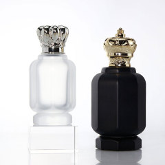 Luxury matte black frost empty glass perfume spray bottle with crown cap