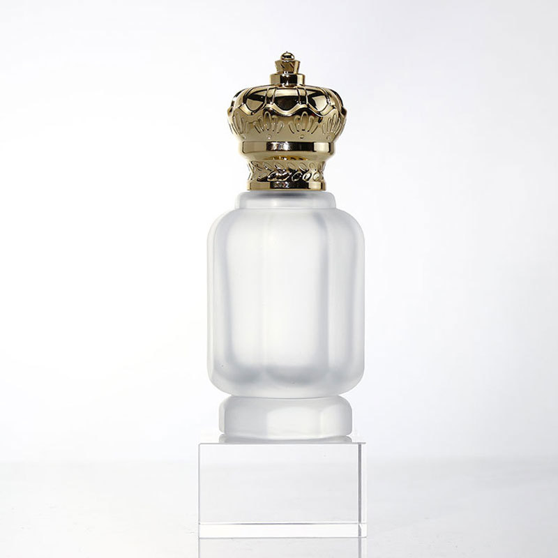 Luxury matte black frost empty glass perfume spray bottle with crown cap