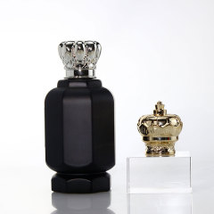 Luxury matte black frost empty glass perfume spray bottle with crown cap