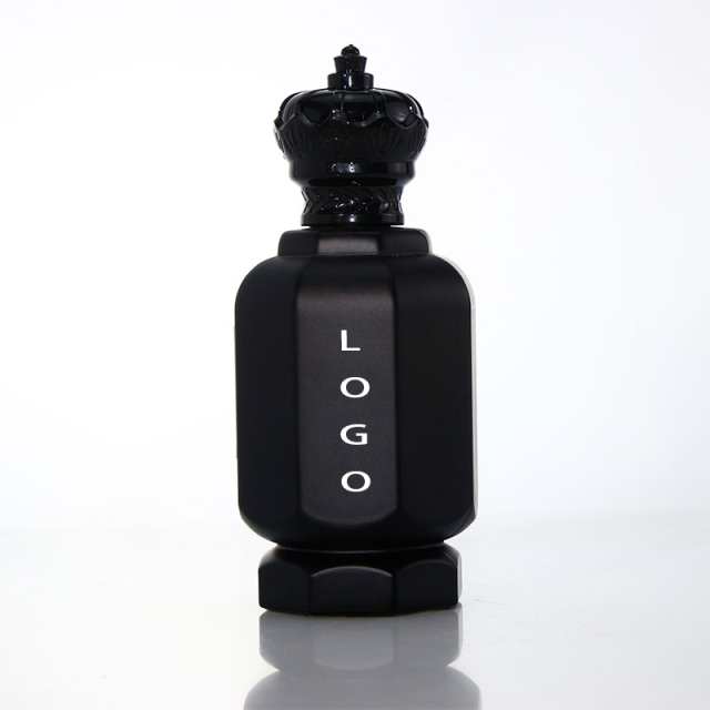 Luxury matte black frost empty glass perfume spray bottle with crown cap