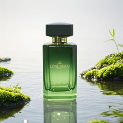 Luxury gradient green square shape 100ml empty glass perfume bottle with gift box