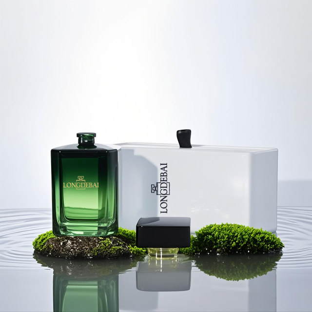 Luxury gradient green square shape 100ml empty glass perfume bottle with gift box