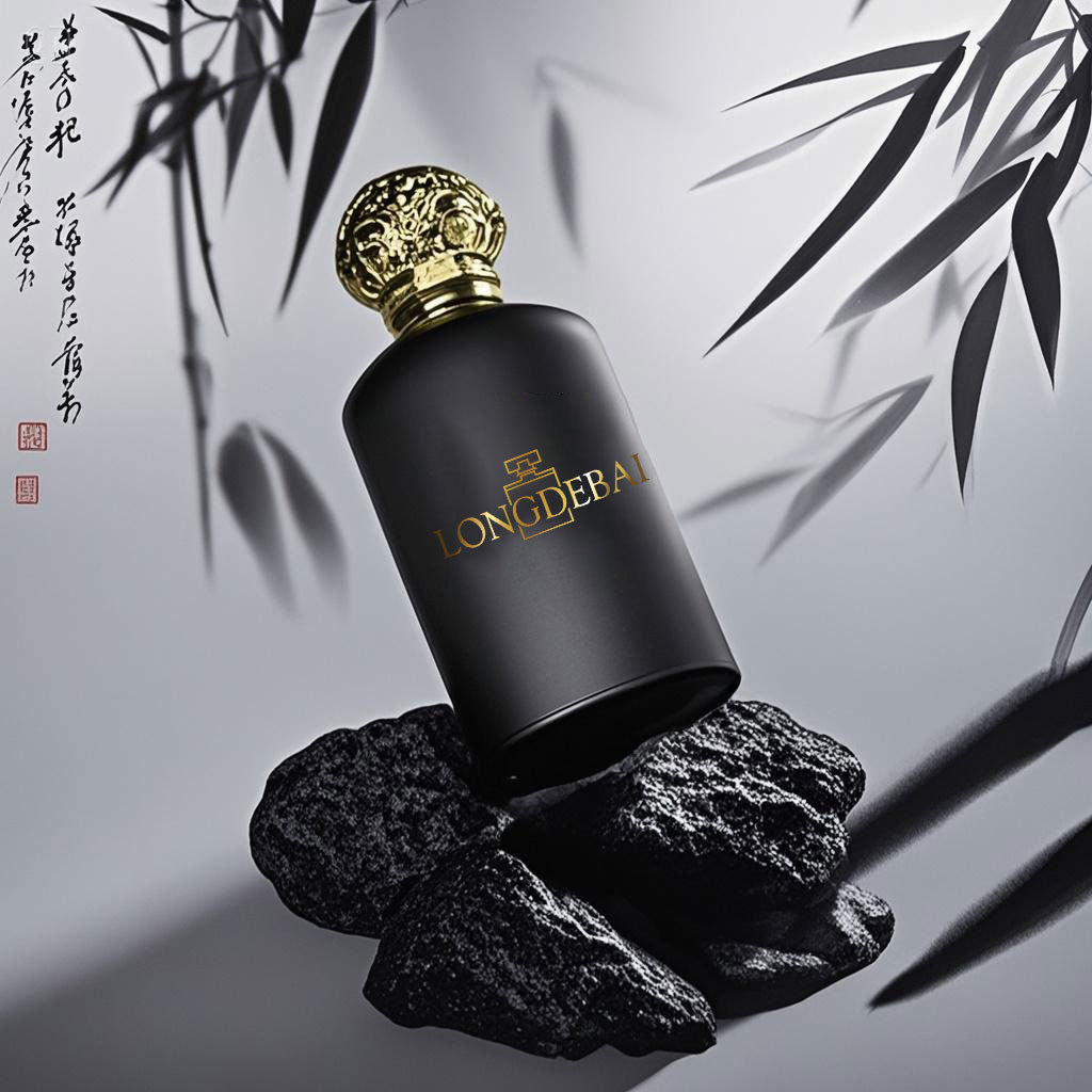 Luxury custom matte black round glass perfume bottle 30ml 50ml 100ml with gold cap