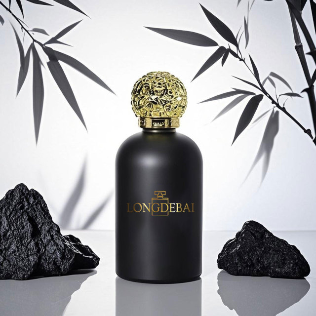 Luxury custom matte black round glass perfume bottle 30ml 50ml 100ml with gold cap