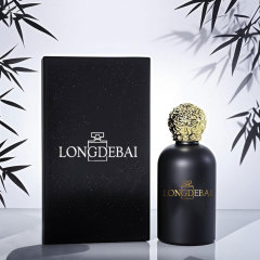 Luxury custom matte black round glass perfume bottle 30ml 50ml 100ml with gold cap