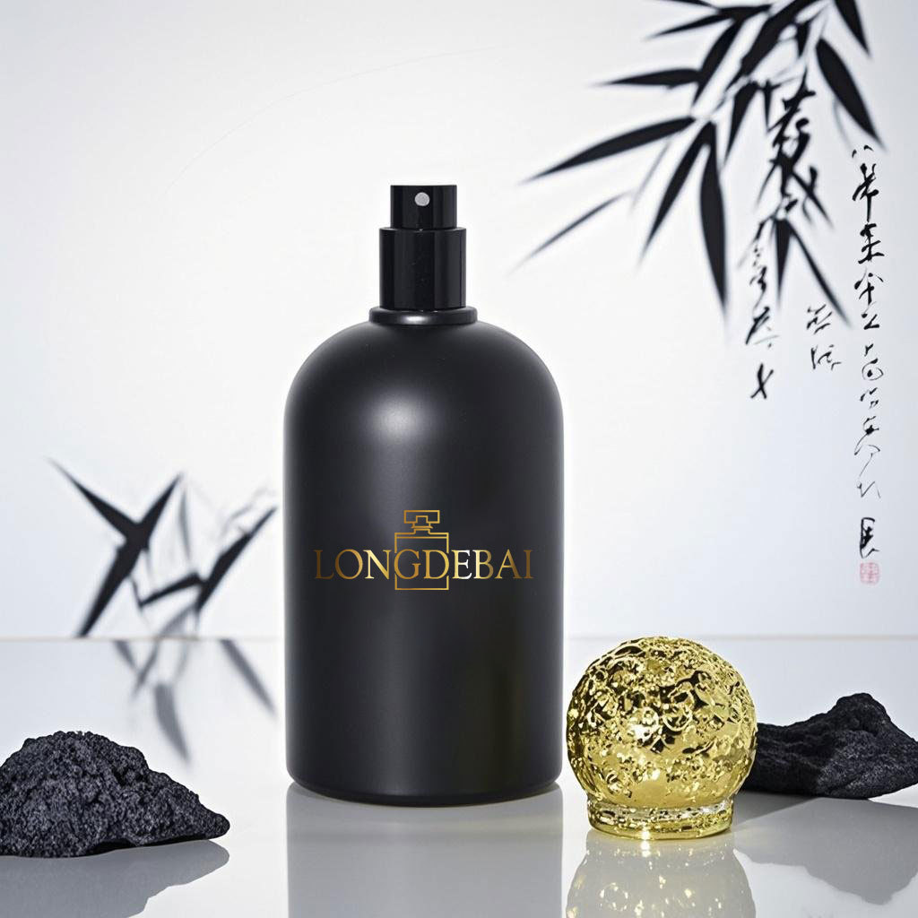 Luxury custom matte black round glass perfume bottle 30ml 50ml 100ml with gold cap