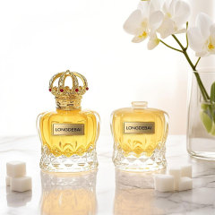 Luxury unique crown shape crimp glass perfume bottle 50ml 100ml with zamac acrylic cap