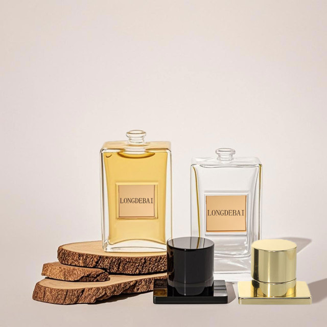 Luxury rectangle shape crimp glass perfume bottle with magnetic cap