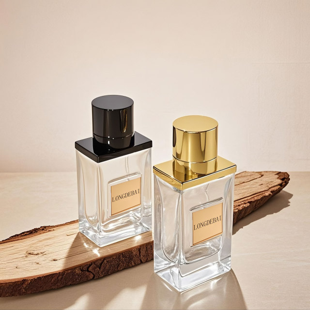 Luxury rectangle shape crimp glass perfume bottle with magnetic cap