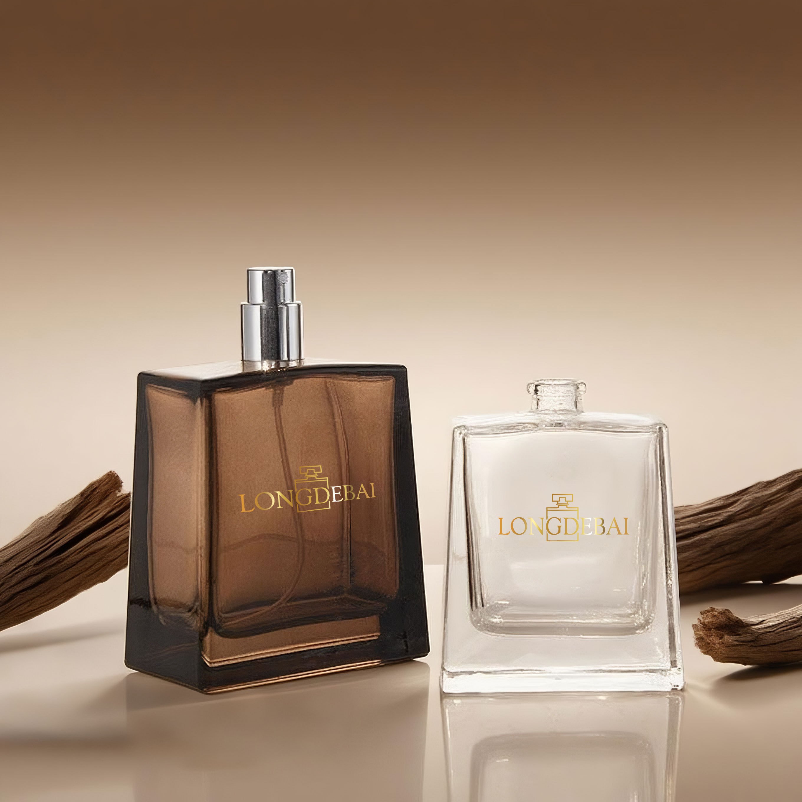Luxury custom amber clear unique square 50ml 100ml glass perfume bottle in stock