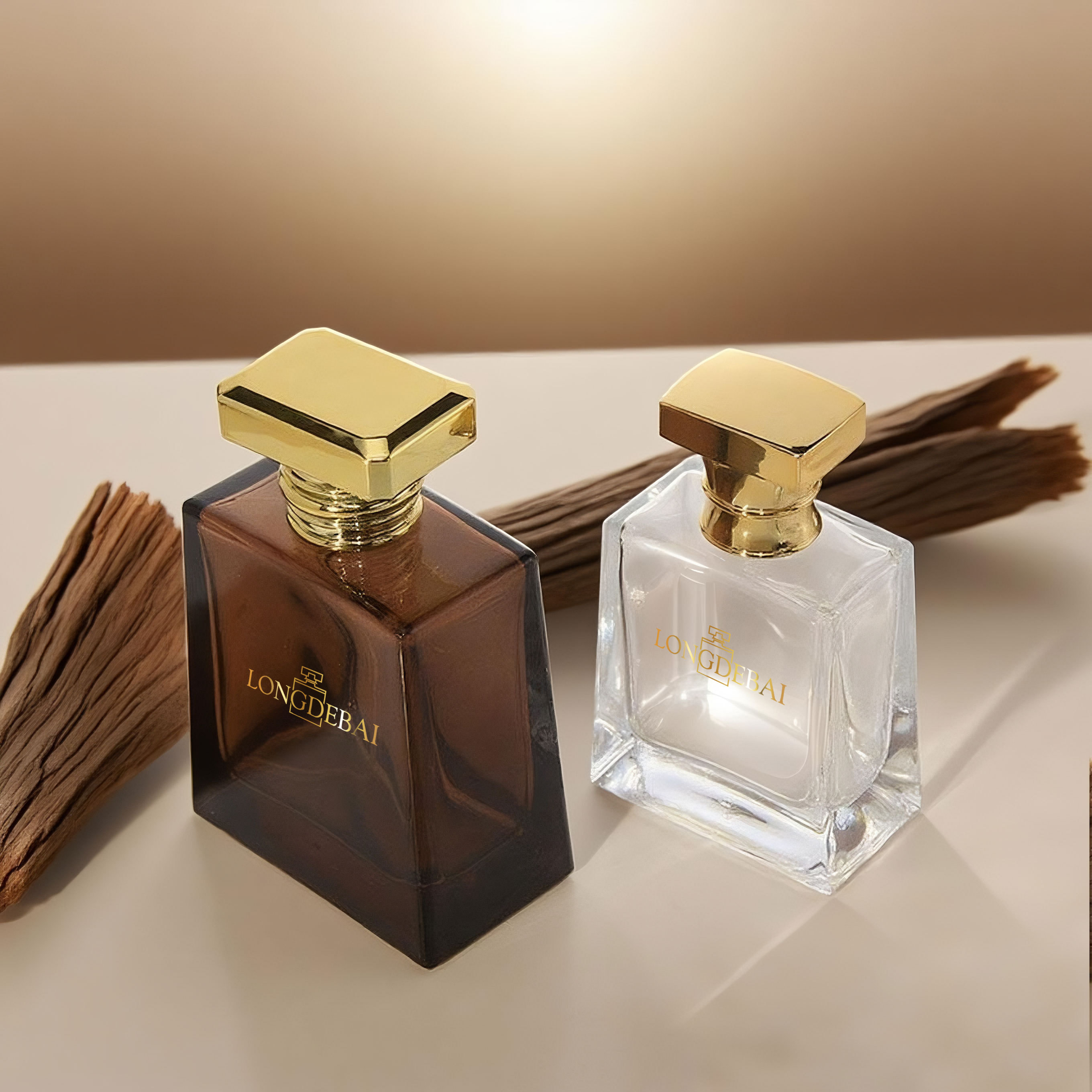 Luxury custom amber clear unique square 50ml 100ml glass perfume bottle in stock