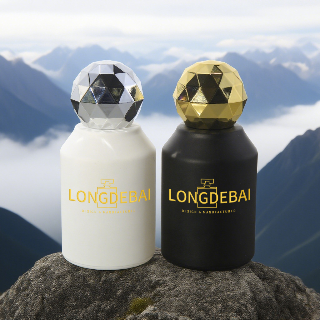 Wholesale matte black white round shape 30ml 50ml 100ml silver gold cap glass perfume bottle
