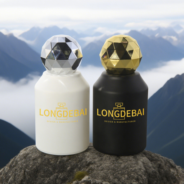 Wholesale matte black white round shape 30ml 50ml 100ml silver gold cap glass perfume bottle