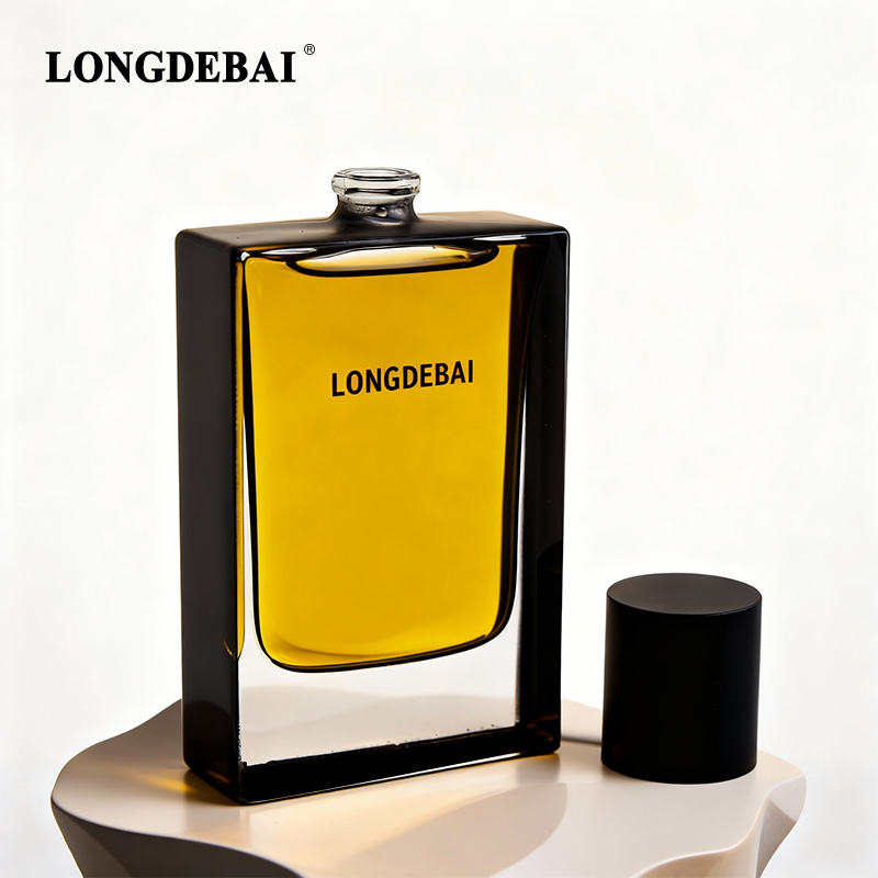 Luxury customization matte black sides flat square glass perfume srpay bottle