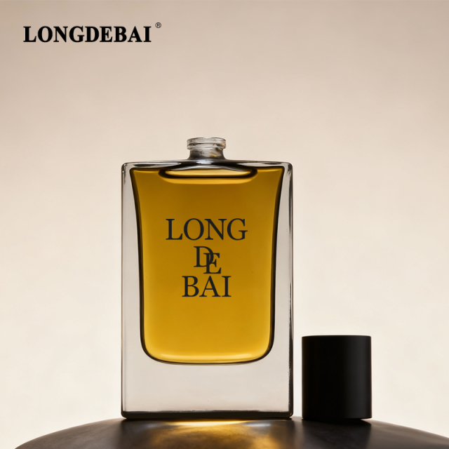 Luxury customization matte black sides flat square glass perfume srpay bottle