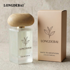 LONGDEBAI Luxury Frost Irregular Rectangle Empty Glass Perfume Bottle 50ml With 0.13cc Sprayer and Wooden Cap