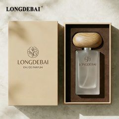 LONGDEBAI Luxury Frost Irregular Rectangle Empty Glass Perfume Bottle 50ml With 0.13cc Sprayer and Wooden Cap