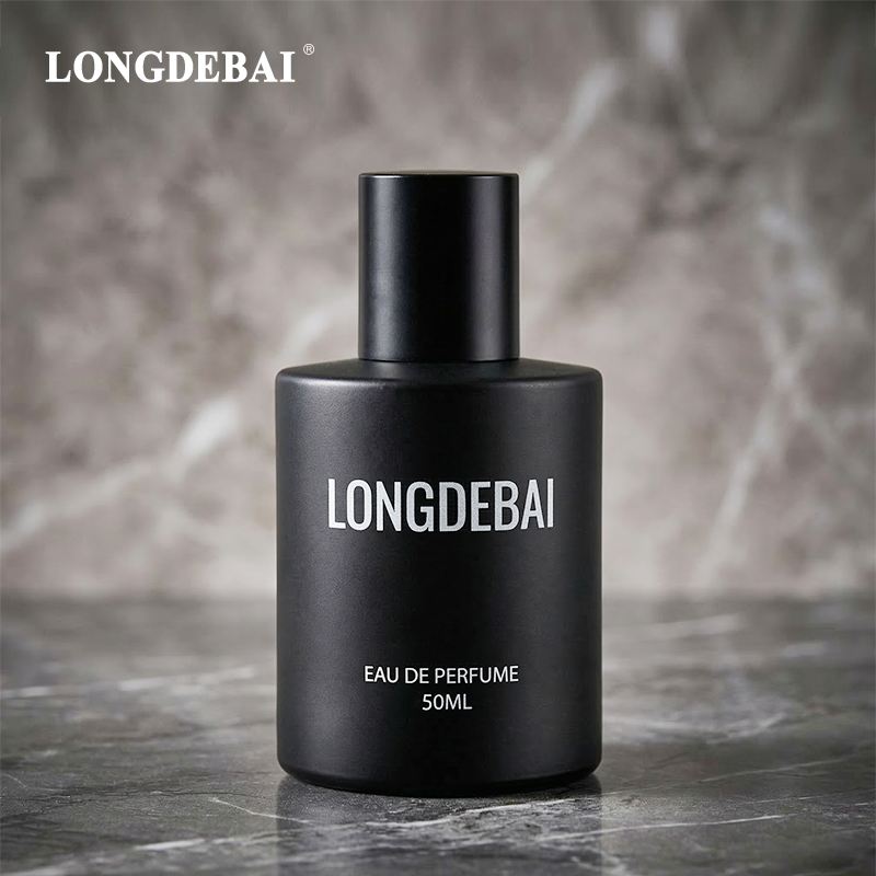 Luxury Matte Black Round Cylinder Empty Crimp Pump Spray Glass Perfume Bottle 50ml