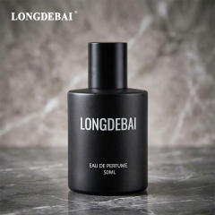 Luxury Matte Black Round Cylinder Empty Crimp Pump Spray Glass Perfume Bottle 50ml