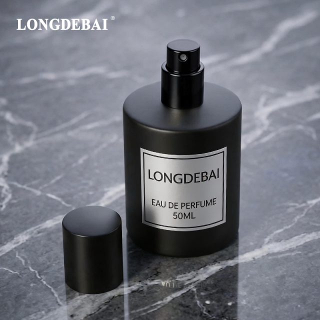 Luxury Matte Black Round Cylinder Empty Crimp Pump Spray Glass Perfume Bottle 50ml