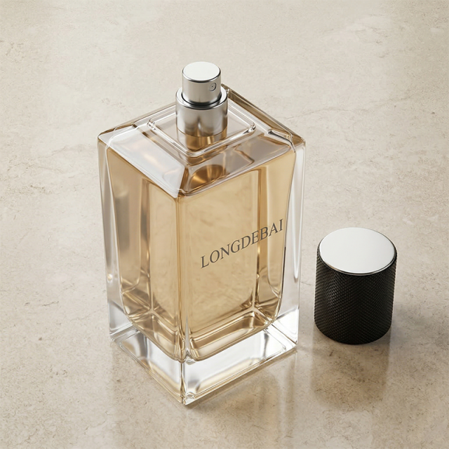 LONGDEBAI Luxury Clear Irregular Square Empty Glass Crimp Perfume Spray Bottle 100ml