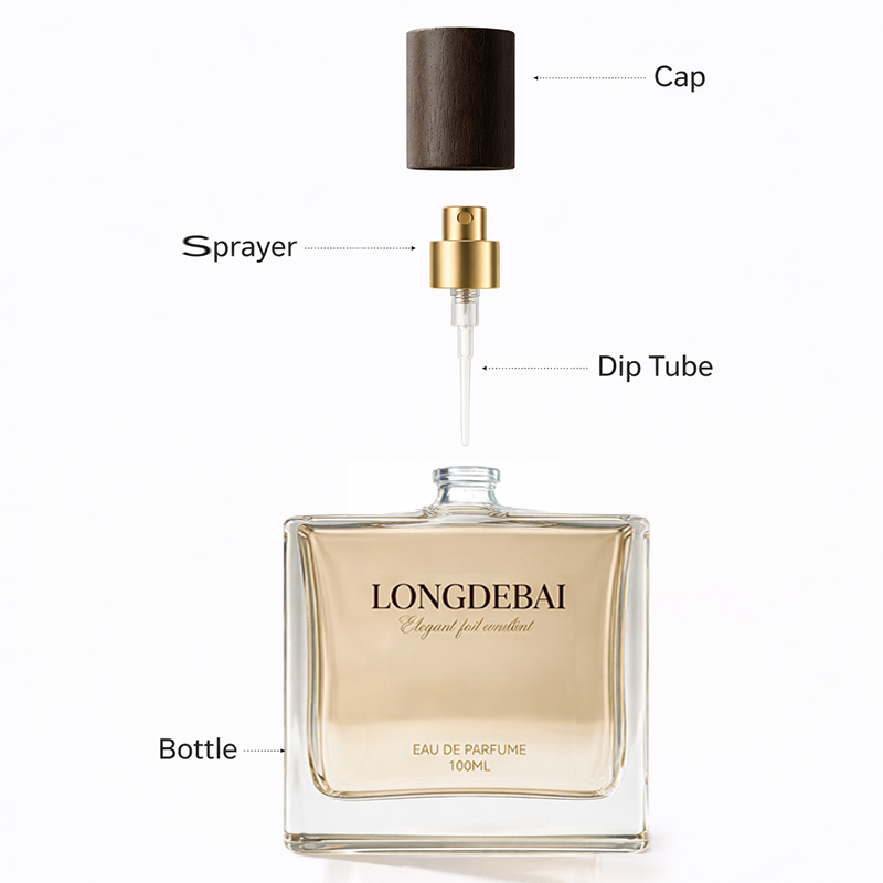 LONGDEBAI Clear Crystal Flat Square Empty 50ml 100ml Glass Perfume Bottles with Wooden Lid
