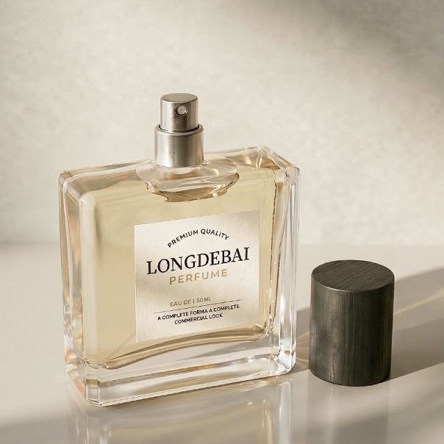 LONGDEBAI Clear Crystal Flat Square Empty 50ml 100ml Glass Perfume Bottles with Wooden Lid
