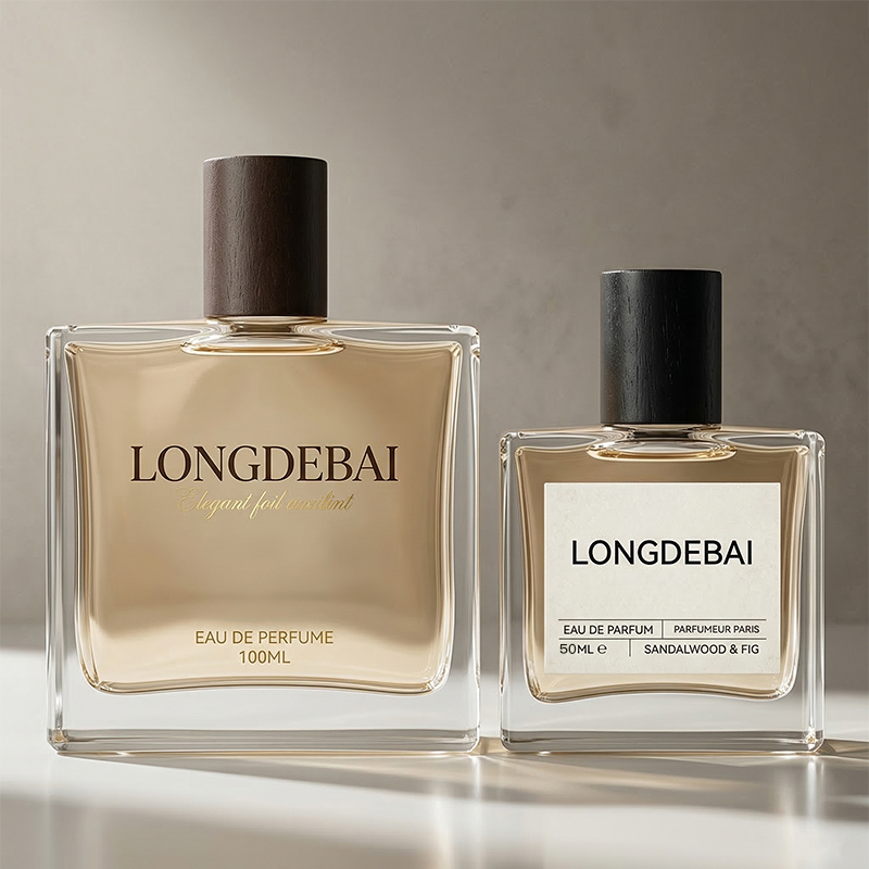 LONGDEBAI Clear Crystal Flat Square Empty 50ml 100ml Glass Perfume Bottles with Wooden Lid