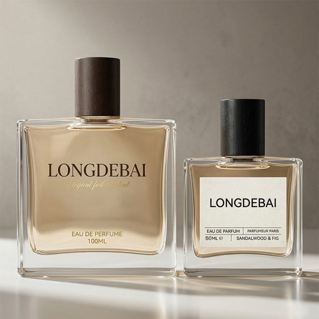 LONGDEBAI Clear Crystal Flat Square Empty 50ml 100ml Glass Perfume Bottles with Wooden Lid