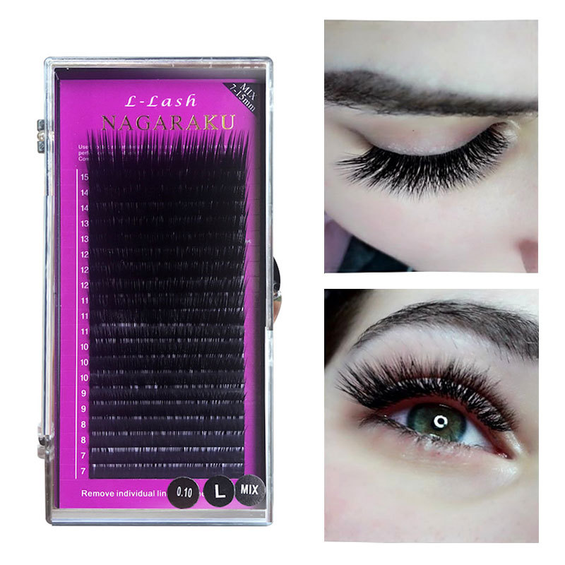 NAGARAKU L curl 7~15mm MIX 20rows/case mink eyelash extension,L curl individual eyelashes,L lashes,L false eyelashes.